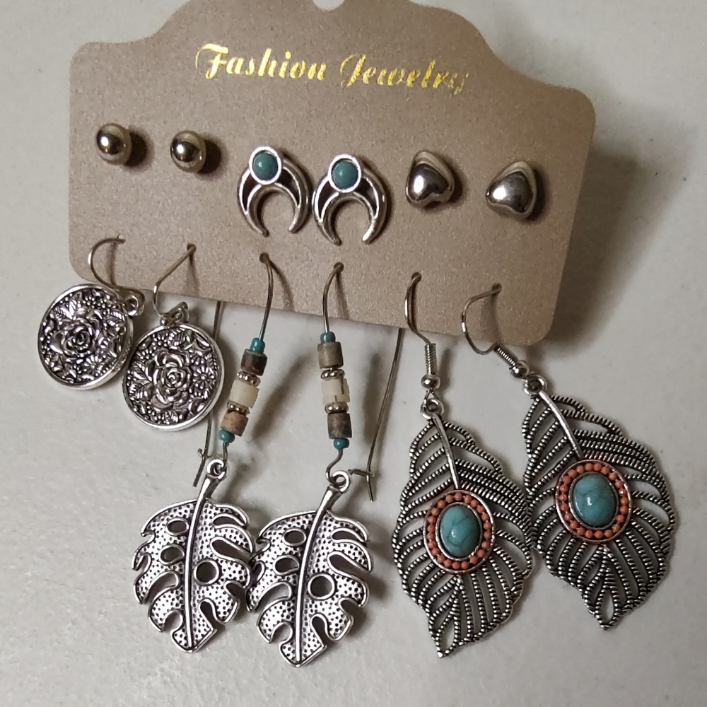 6 Pair Boho Dangle and Stud Earrings